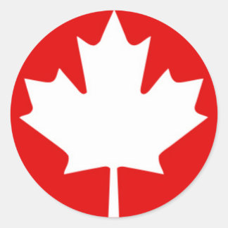 Sticker Rond Feuille d'érable blanche sur Arrière - plan rouge