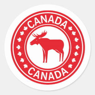Sticker Rond Feuille d'érable d'orignal du Canada   Fête du Can