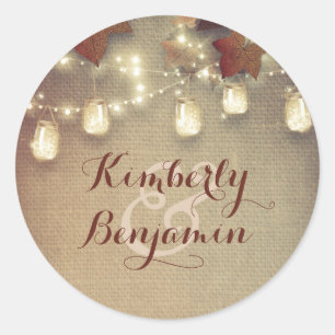 Sticker Rond Feuille d'érable et épouser rustique de lumières