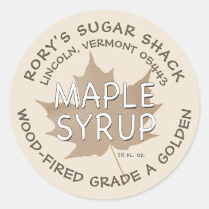 Sticker Rond Feuille d'érable Kraft texturée sur sirop d'érable