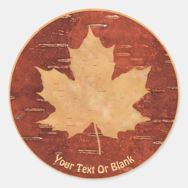 Sticker Rond Feuille d'érable sur écorce de bouleau intérieur (Devant)