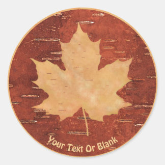 Sticker Rond Feuille d'érable sur écorce de bouleau intérieur