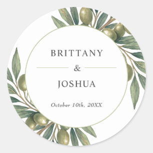 Sticker Rond Feuille d'olive méditerranéen Mariage rustique