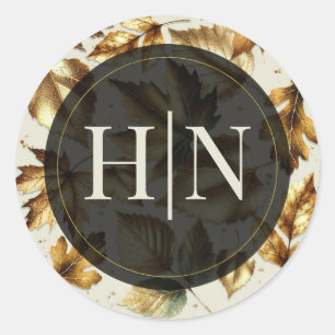 Sticker Rond Feuille d'or Amande crème beige Mariage de automne