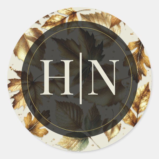 Sticker Rond Feuille d'or Amande crème beige Mariage de automne (Devant)