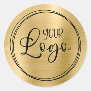 Sticker Rond Feuille d'Or Clair Votre Logo d'Entreprise Ici