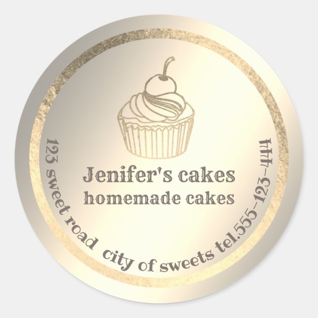 Sticker Rond Feuille d'or cupcakes maison et gâteries emballage (Devant)