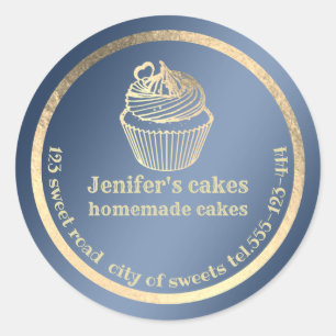 Sticker Rond Feuille d'or cupcakes maison et gâteries emballage