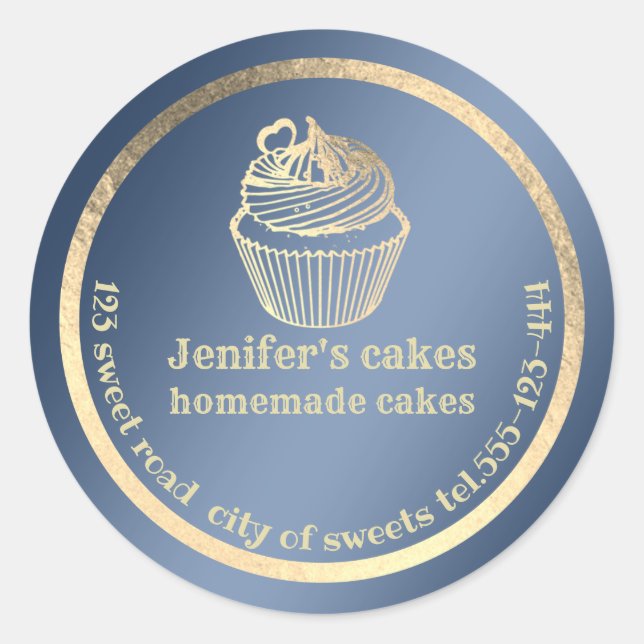 Sticker Rond Feuille d'or cupcakes maison et gâteries emballage (Devant)