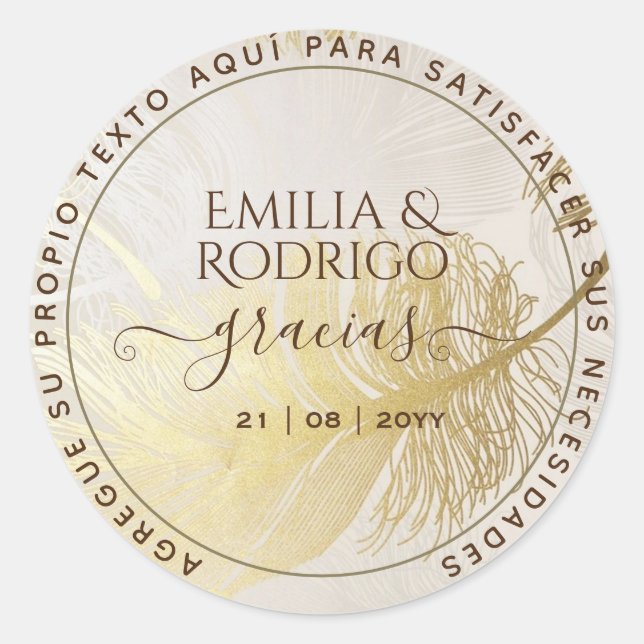 Sticker Rond Feuille d'or Español Boda Gracias Boda Gracias (Devant)