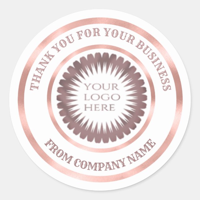 Sticker Rond feuille d'or rose merci entreprise logo personnali (Devant)