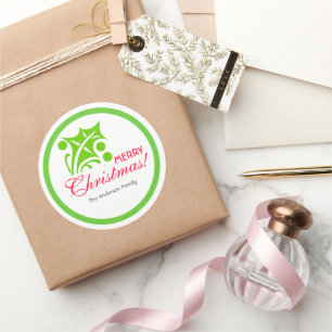 Sticker Rond Feuille Holly de Noël verte