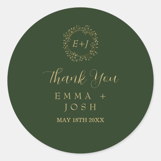 Sticker Rond Feuille minimale | Mariage de monogramme officiel  (Devant)