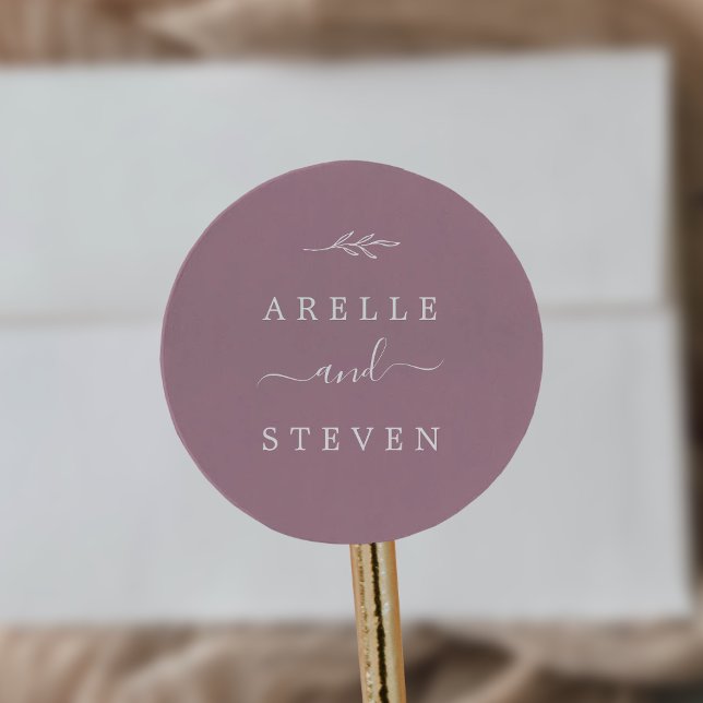 Sticker Rond Feuille minimale | Mauve Mariage Enveloppe sceaux (Créateur téléchargé)