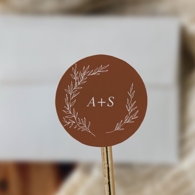 Sticker Rond Feuille minimale | Phoques d'enveloppe Monogramme  (Créateur téléchargé)