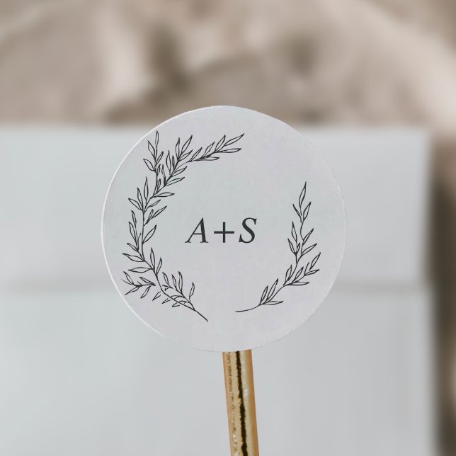 Sticker Rond Feuille minimale | Phoques d'enveloppes de monogra (Créateur téléchargé)
