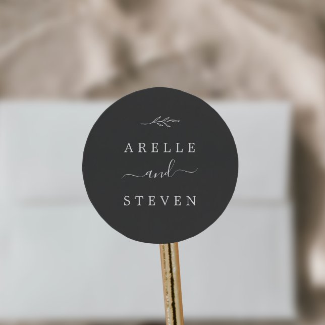 Sticker Rond Feuille minimale | Phoques Mariages gris foncé (Créateur téléchargé)
