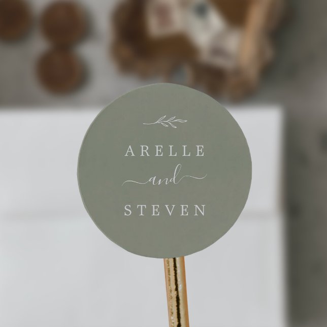 Sticker Rond Feuille minimale | Sage Green Mariage Enveloppe Ph (Créateur téléchargé)