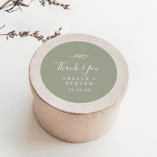 Sticker Rond Feuille minimale | Sage Green Merci Favoriser Stic (Créateur téléchargé)