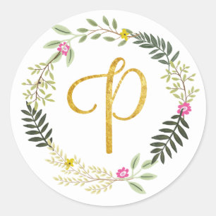 Sticker Rond Feuille P de monogramme d'or