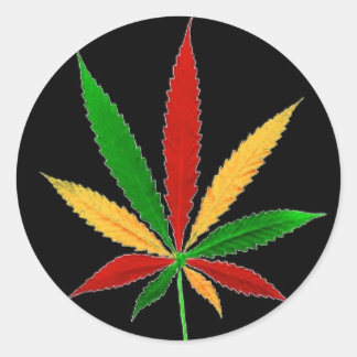 Sticker rond feuille Rasta