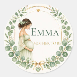 Sticker Rond Feuille : Sceau de Baby Shower Botanique Eucalyptu
