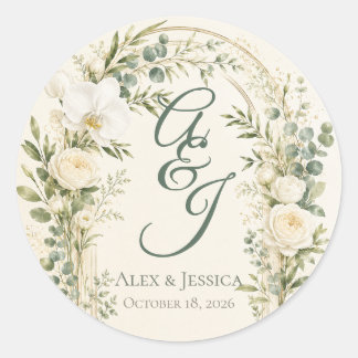 Sticker Rond Feuille : Sceau de mariage botanique moderne perso