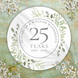 Sticker Rond Feuilles Aquarelle Douce 25e Anniversaire