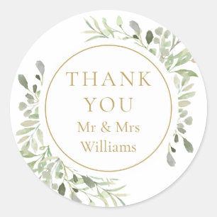 Sticker Rond Feuilles Aquarelle Douce 50e Anniversaire Merci