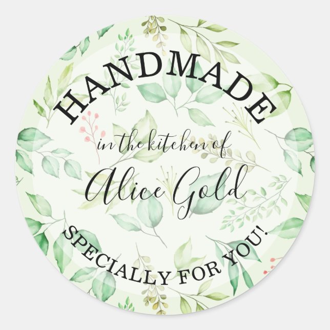 Sticker Rond Feuilles Aquarelle faits à la main pour vous | Cad (Devant)