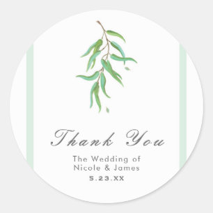 Sticker Rond Feuilles botaniques d'eucalyptus vert Mariage rust