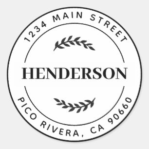 Sticker Rond Feuilles Botaniques Moderne Adresse De Retour Rond