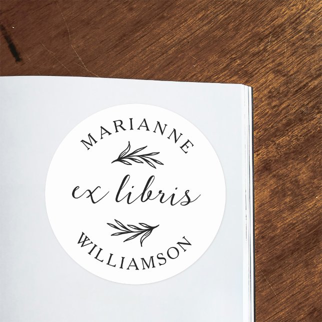 Sticker Rond Feuilles botaniques Nom rond Ex Libris Plaque (Créateur téléchargé)