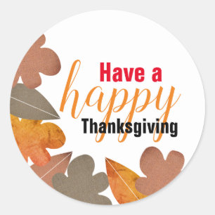 Sticker Rond Feuilles Burlap, Bon thanksgiving