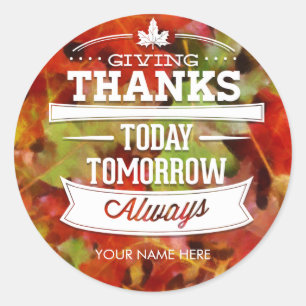 Sticker Rond Feuilles chêne Thanksgiving Automne Automne Harves