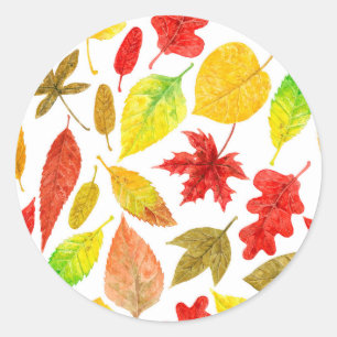 Sticker Rond Feuilles d'automne blanc