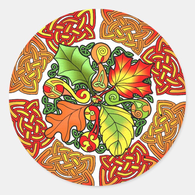 Sticker Rond Feuilles d'automne celtique (Devant)