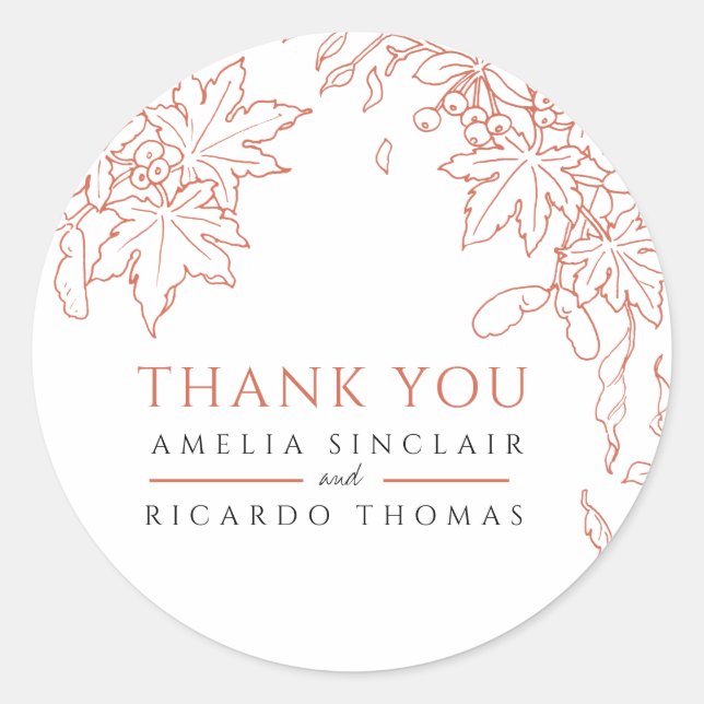 Sticker Rond Feuilles d'automne dessin orange mariage faveur me (Devant)