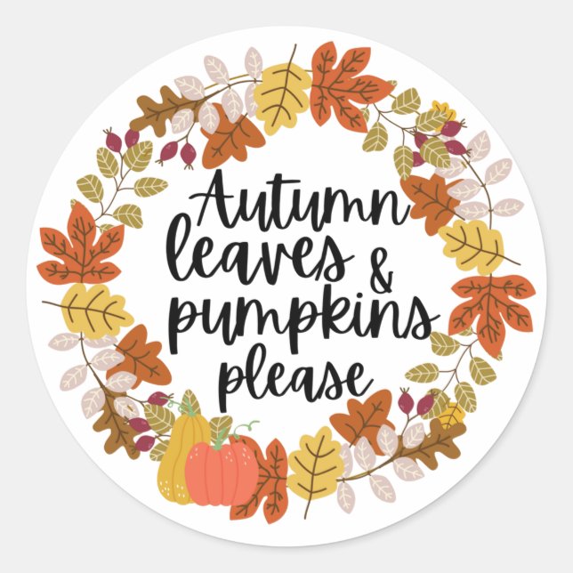 Sticker Rond Feuilles d'automne et Citrouille S'il vous plaît (Devant)