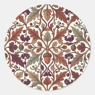 Sticker Rond Feuilles de chêne glands baies style William Morri