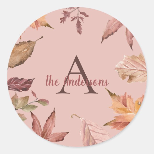 Sticker Rond Feuilles de chute d'aquarelle personnalisées (Devant)
