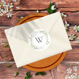 Sticker Rond Feuilles de printemps douces Monogramme initial de