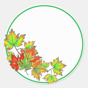 Sticker Rond Feuilles d'érable multicolores
