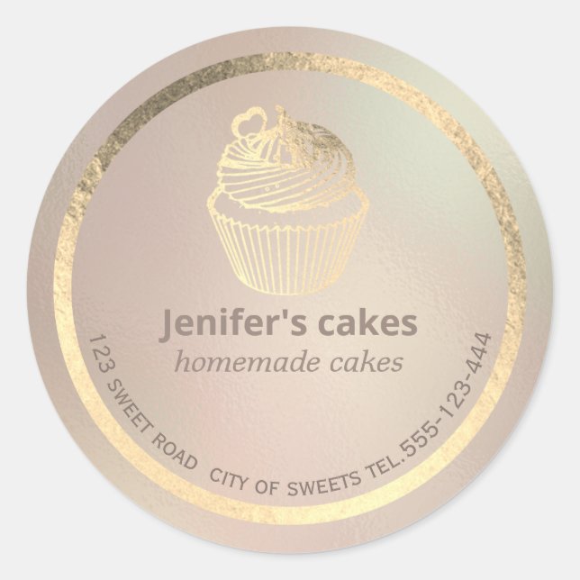 Sticker Rond Feuilles d'or cupcakes maison et gâteries emballag (Devant)