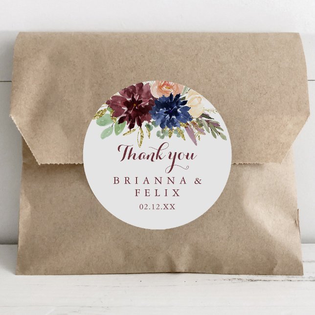Sticker Rond Feuilles d'or rustique Floral Merci mariage Faveur (Créateur téléchargé)