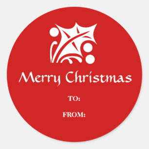Sticker Rond Feuilles Holly et baies Joyeux cadeau de Noël étiq