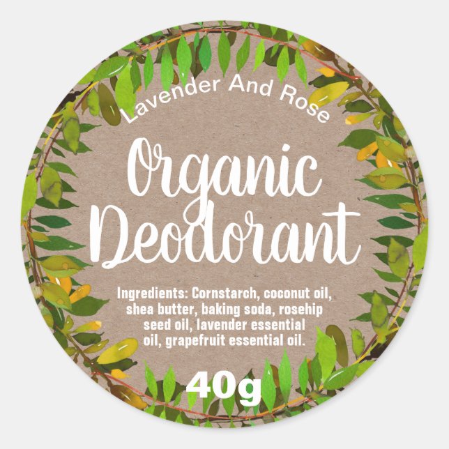 Sticker Rond Feuilles Naturels Bio Et Baumes À Lip Kraft Étique (Devant)