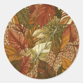 Sticker Rond Feuilles tropicales de Monstera, vert rouille, bot