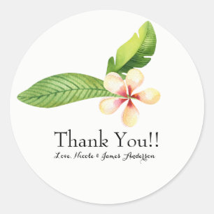 Sticker Rond Feuilles tropicales et floral aquarelle Plumeria F