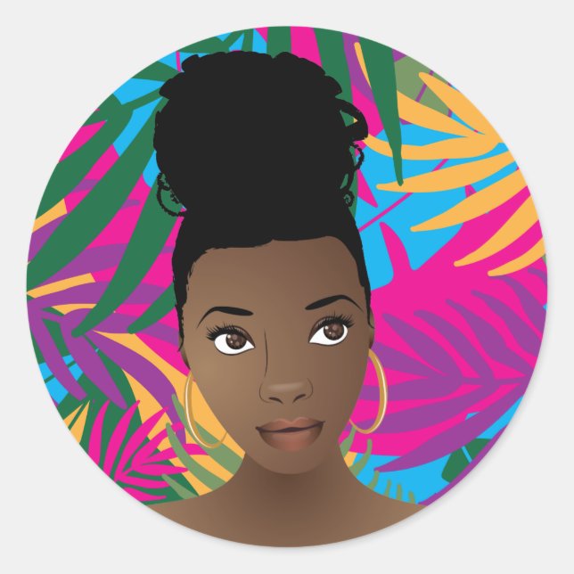 Sticker Rond Feuilles tropicaux colorés | Beauté naturelle (Devant)